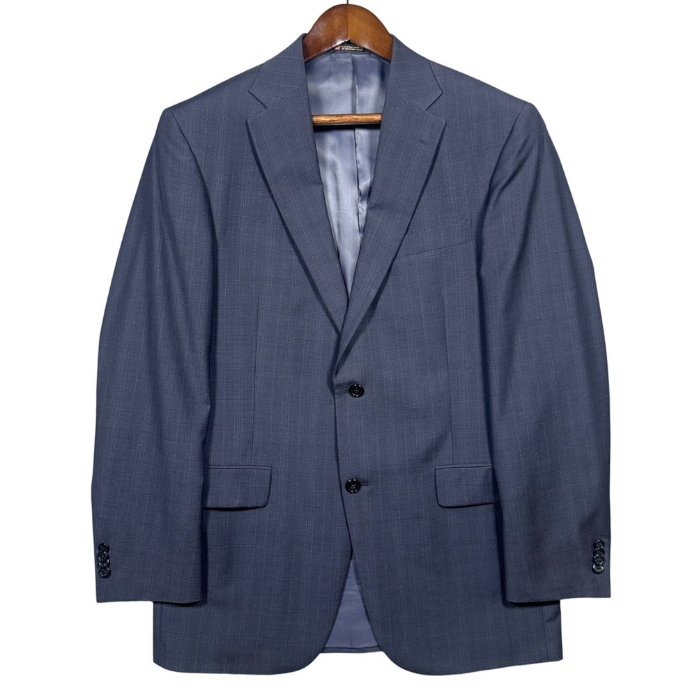 Hart Schaffner & Marx Blazer Mens 40R Blue Glen Plaid Wool Two Button Sport Coat